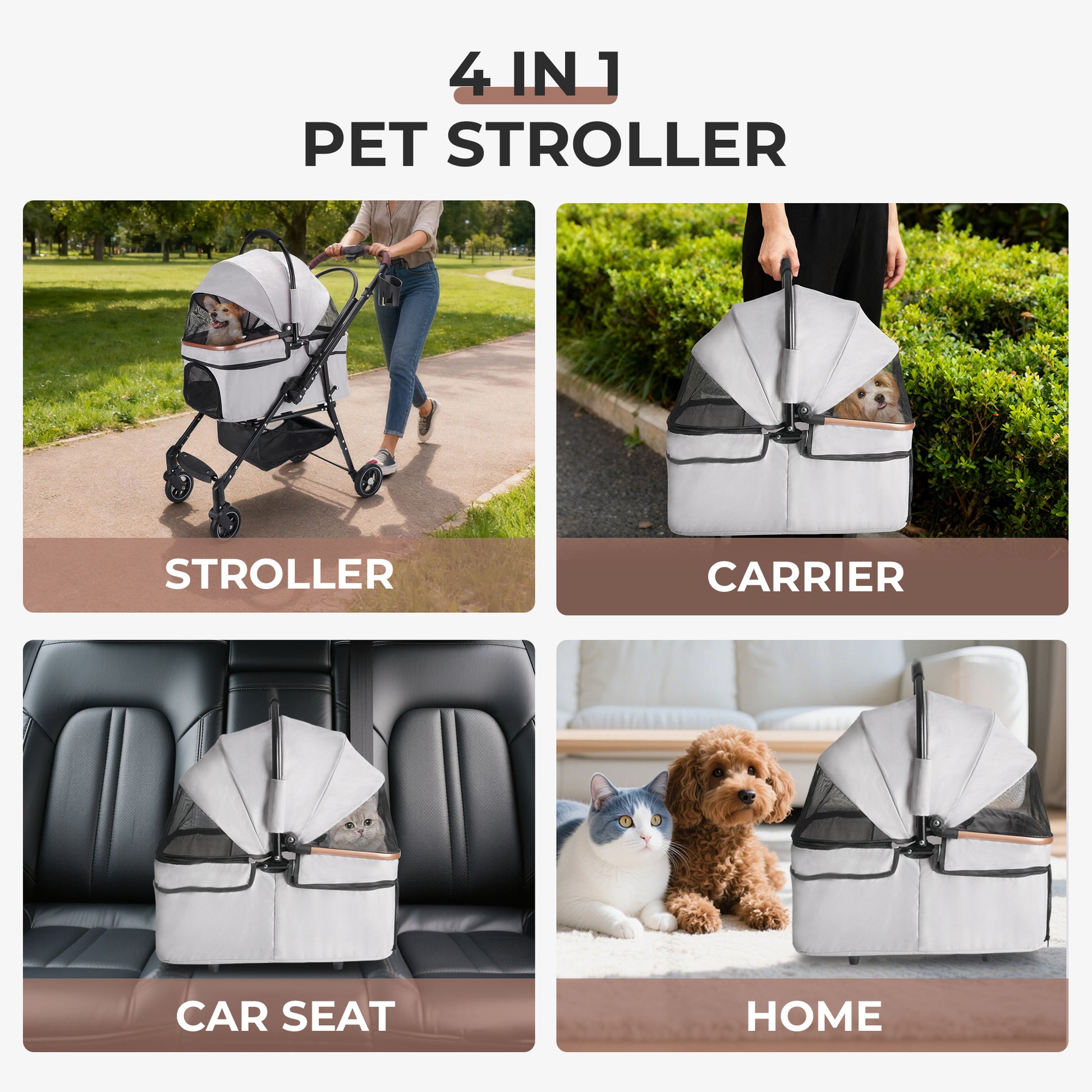4-wheel Foldable Pet Stroller For Small Dogs Cats 360 Rotating