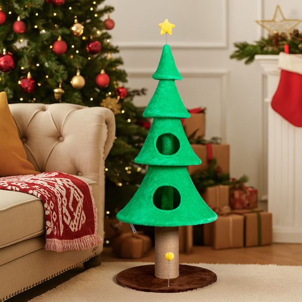 59in Large Tall Christmas Tree Cat Tower With 2 Condos Scratching