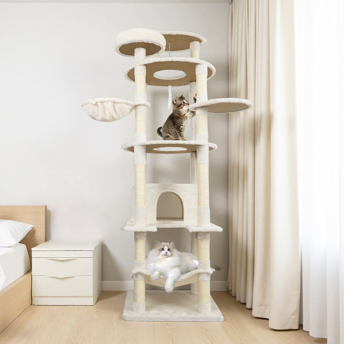 78 In Beige Cat Tree Tower With Large Condo Sisal Scratching Post