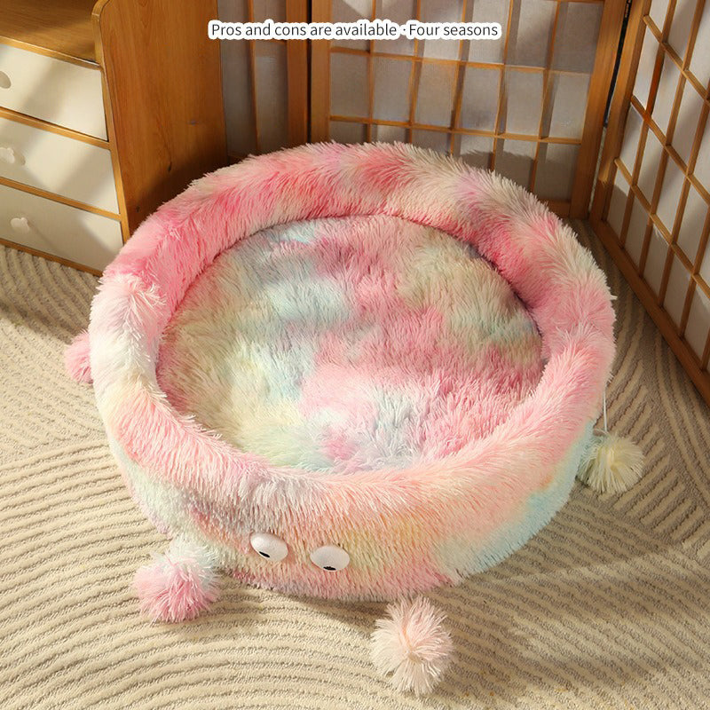 Winter Warm Cute Eye Small Monster Cat Bed Pet Round Nest Dog House
