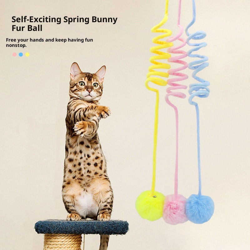 Cat Toy Suction Cup Spring Rabbit Fur Ball Retractable Elastic Rope