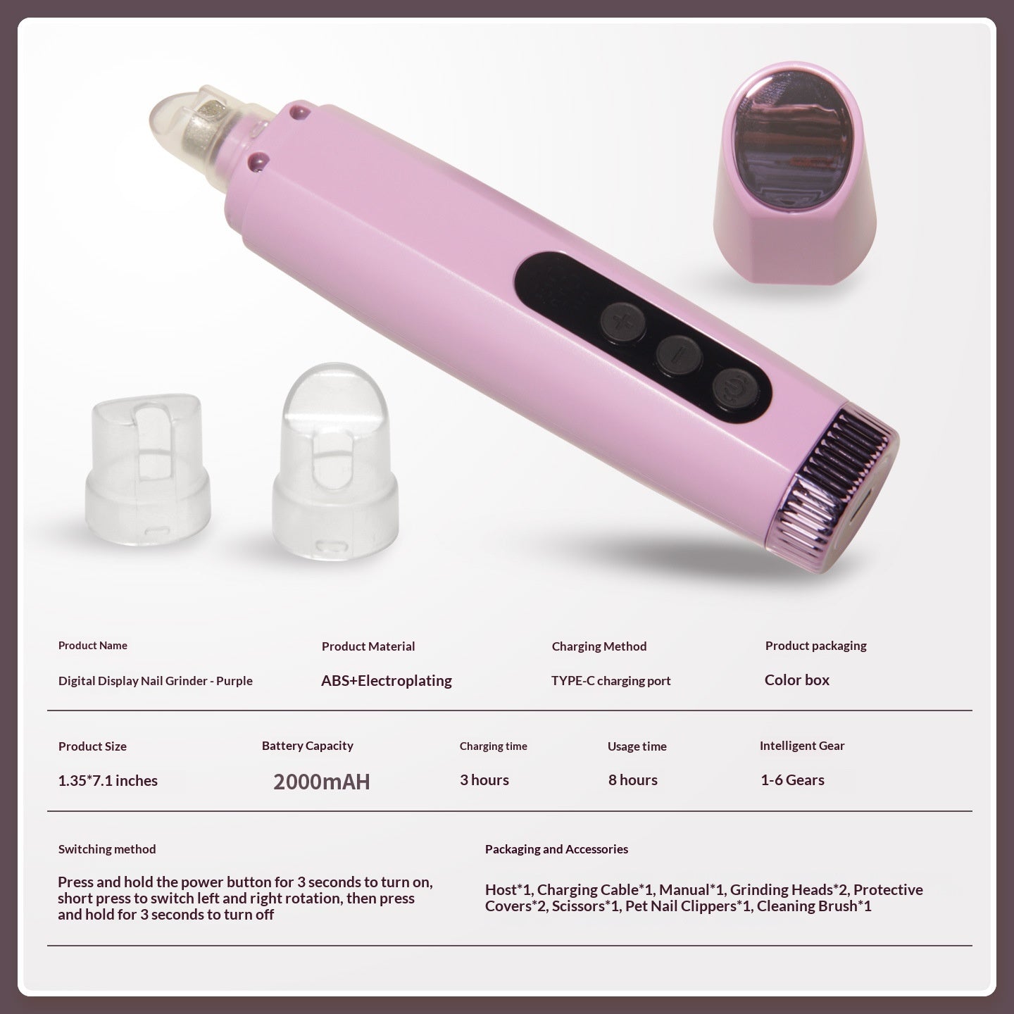 Pet Nail Grinder Rechargeable With Six-speed Adjustment