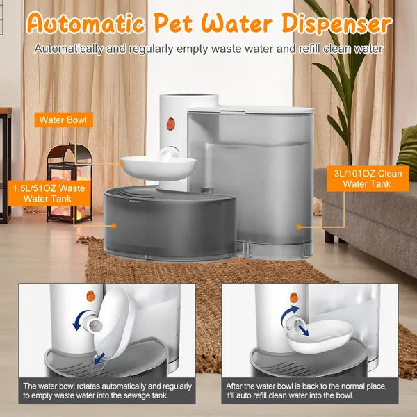 Smart Pet Water Fountain Automatic Cat Dispenser 3l&101oz Cordless