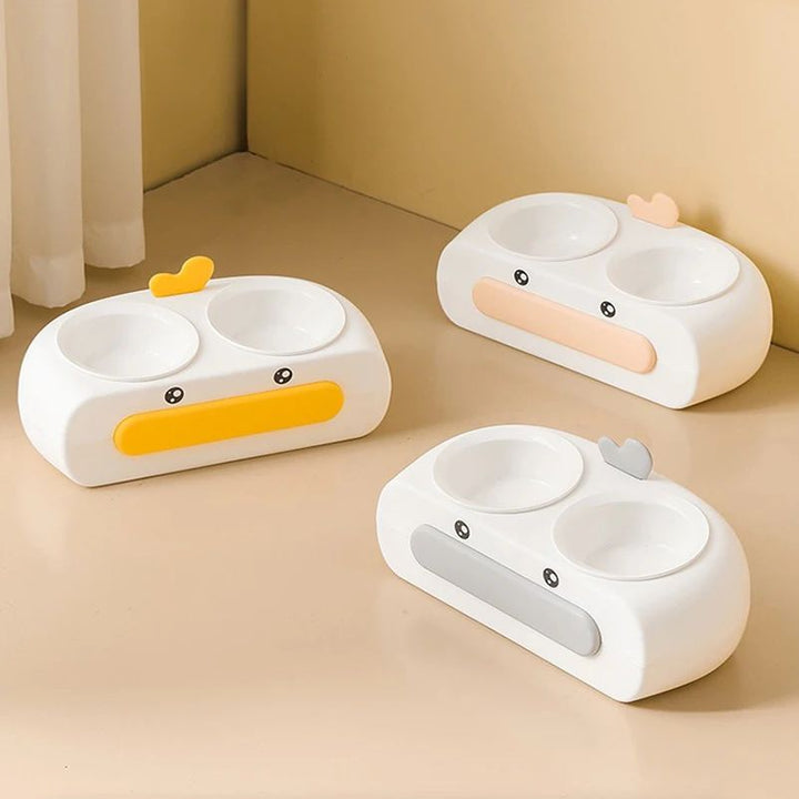 Duck-Design Double Bowl for Kittens and Dogs