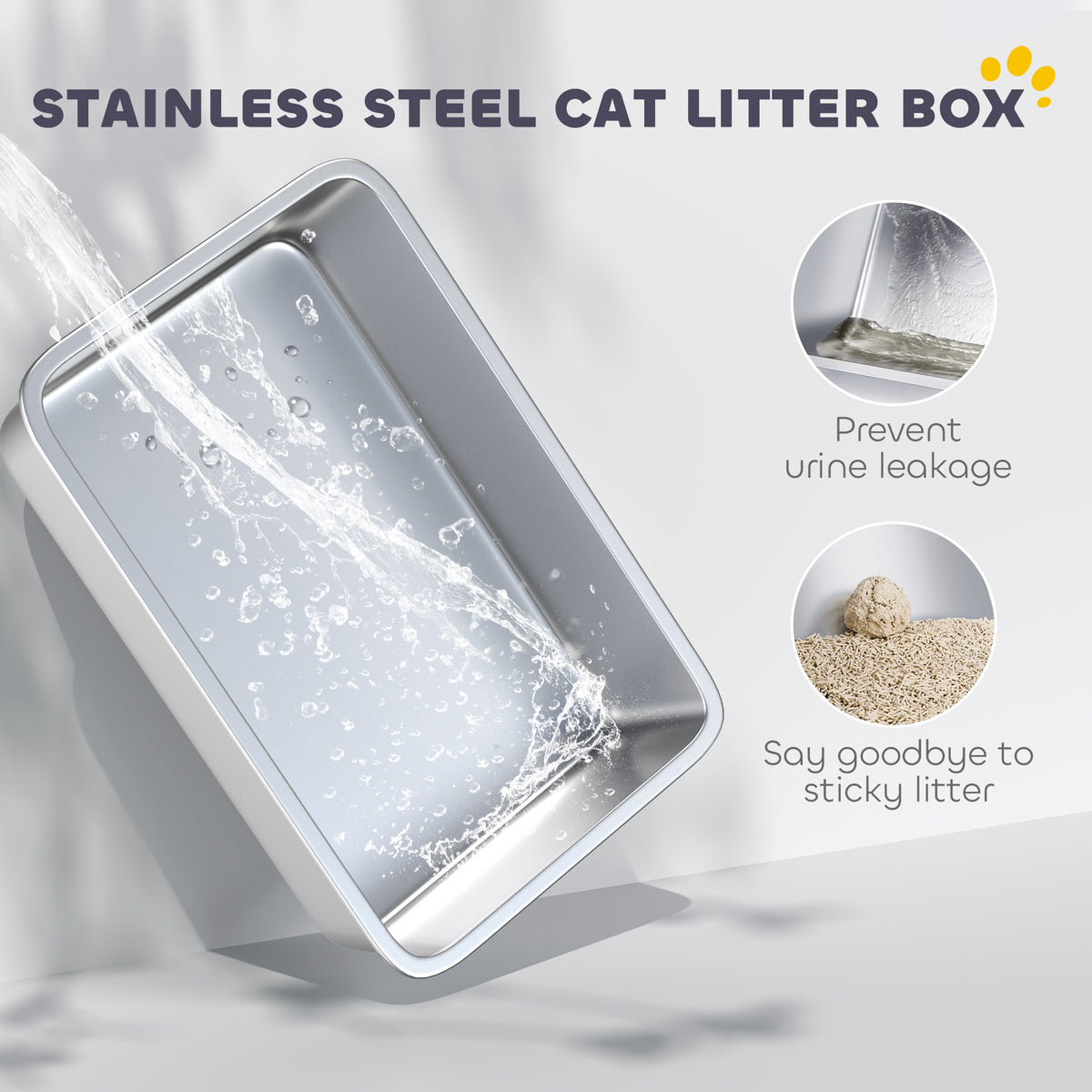 2-in-1 Stainless Steel Cat Litter Box With Removable Lid Scoop