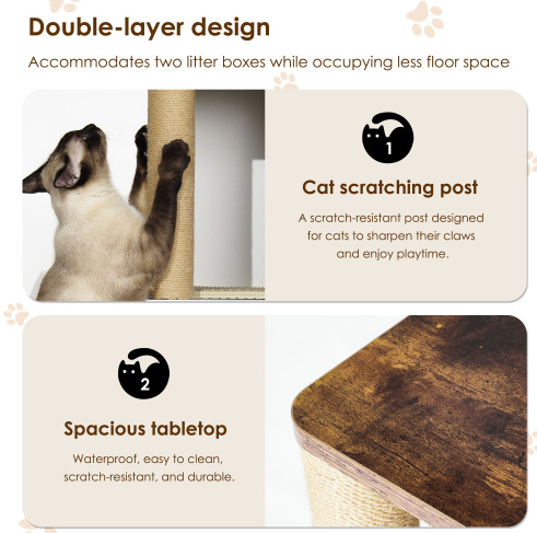 Double Cat Litter Box Enclouse Enclosure For 2 Cats Cabinet With