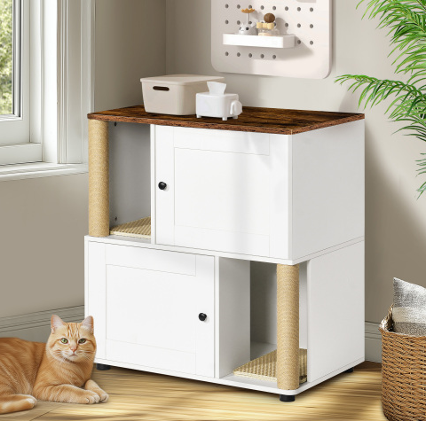 Double Cat Litter Box Enclouse Enclosure For 2 Cats Cabinet With