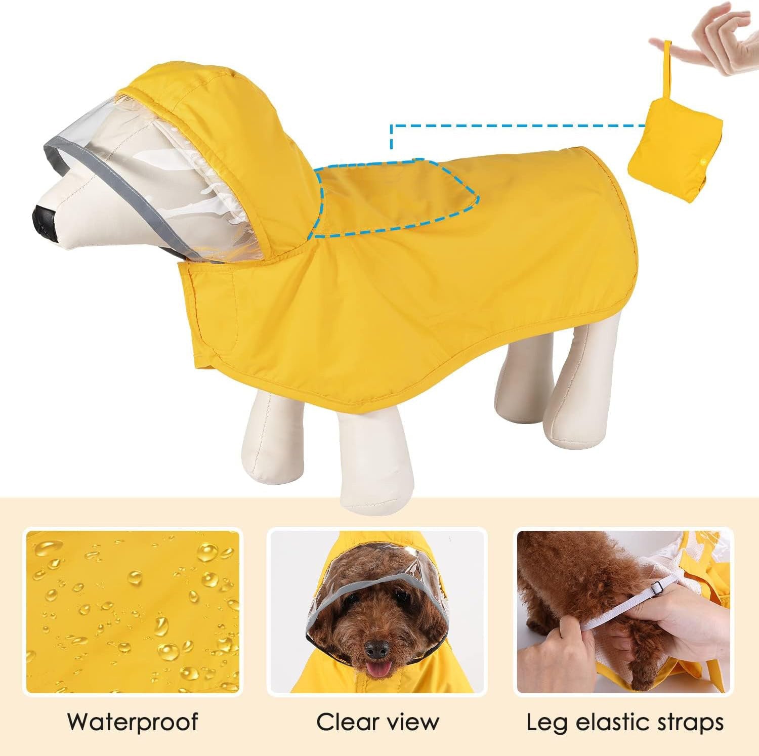 Dog Raincoat Waterproof Soft Breathable Rain Jacket For Small