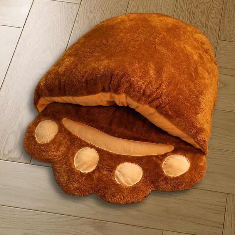 Winter Warm Cute Bear Paw Cat Bed Thickened House Semi-closed Nest