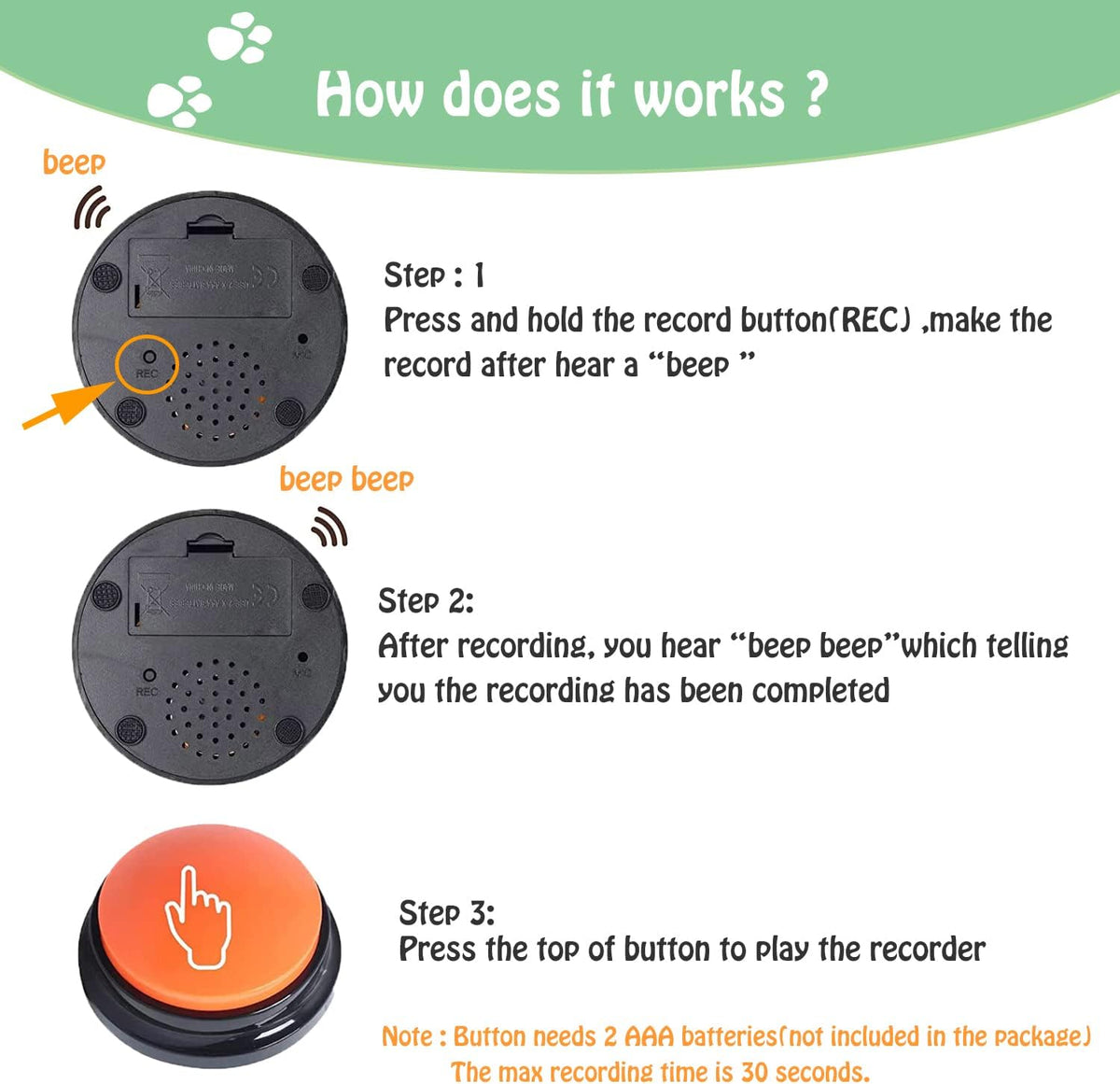 Voice Recording Button For Communication Pet Training Buzzer 30