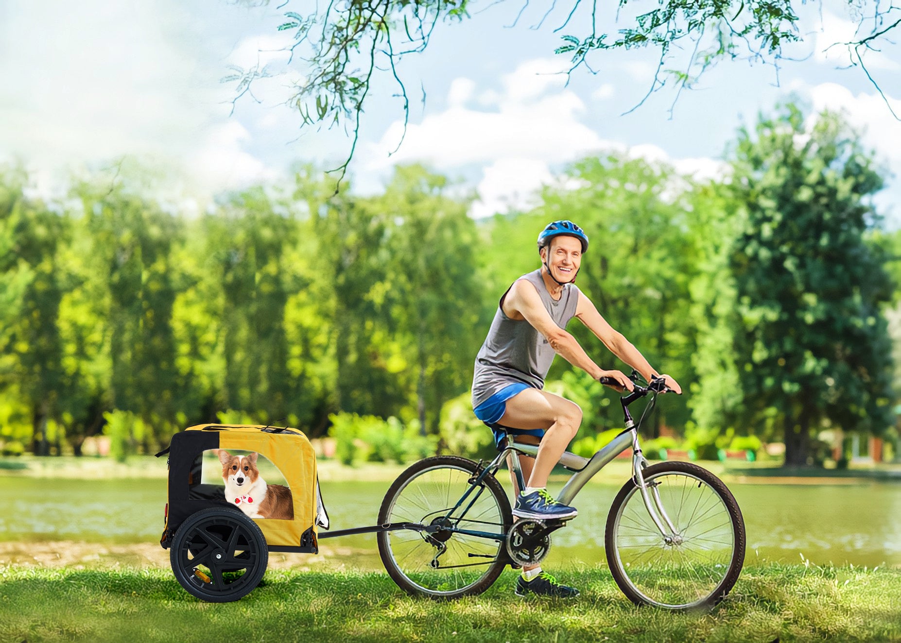 Yellow Outdoor Heavy Duty Foldable Practical Pet Stroller Dog