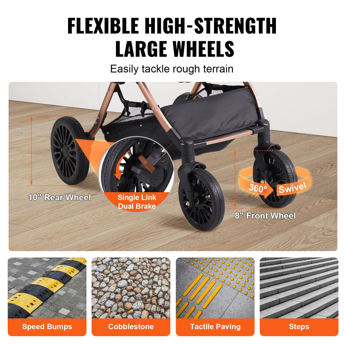 Pet Stroller 4 Wheels Dog Rotate With Brakes 66 Lbs Weight Capacity