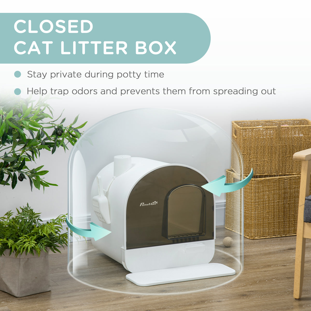Cat Litter Box With Lid With Scoop And Filter White