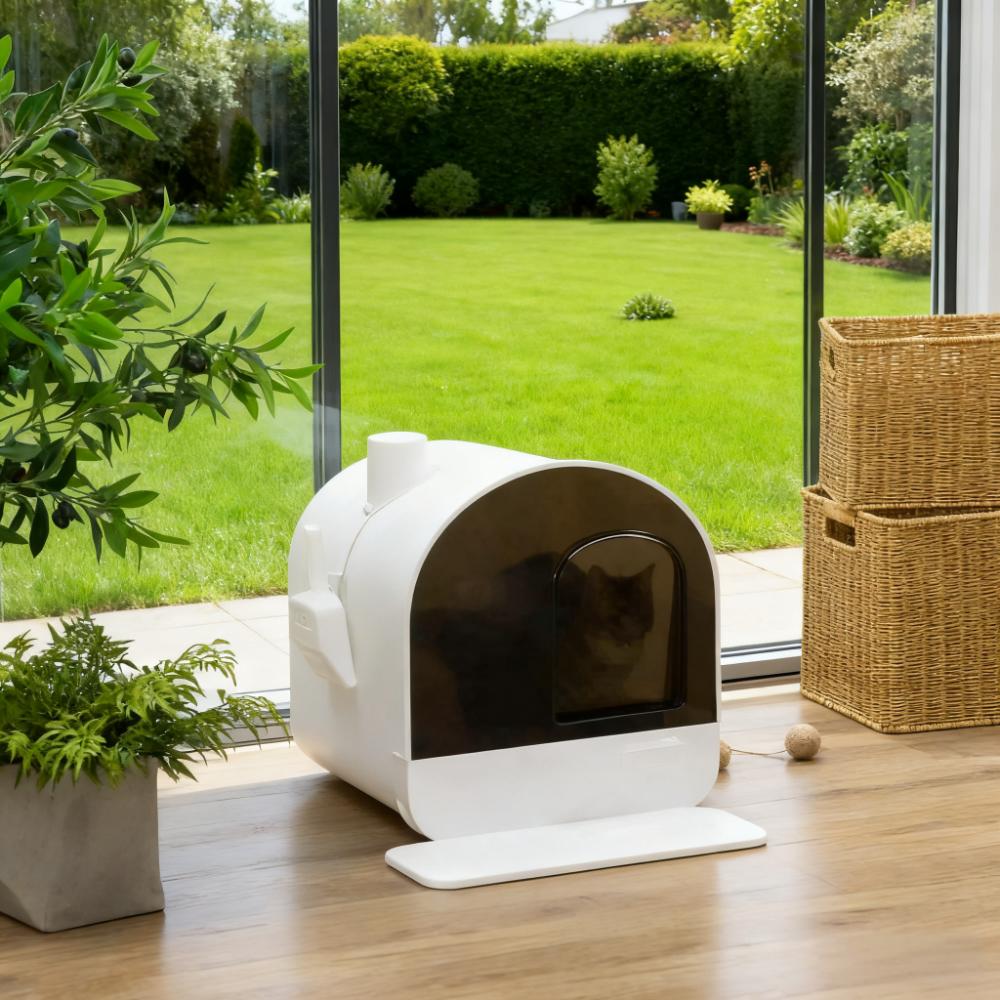 White Cat Litter Box With Lid With Scoop And Filter