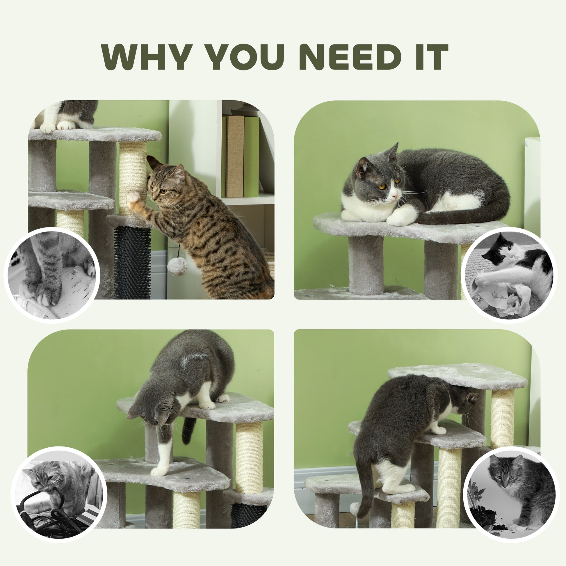 2-in-1 Cat Tree Tower 3-step Pet Stairs With Scratching Posts