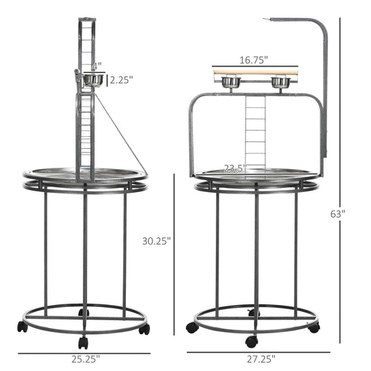 Parrot Stand Large Bird Perch With Toy Hook 3 Ladders Wooden Gray