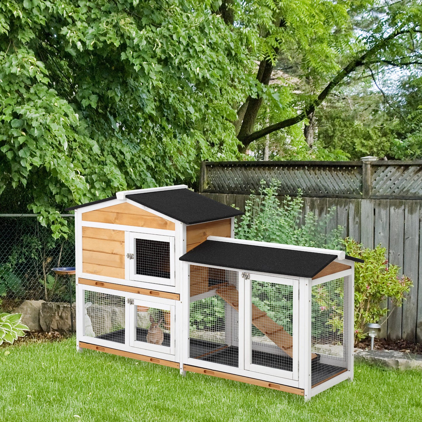 2 Storey Rabbit Hut Wooden Bunny Small Animal House With Ramp