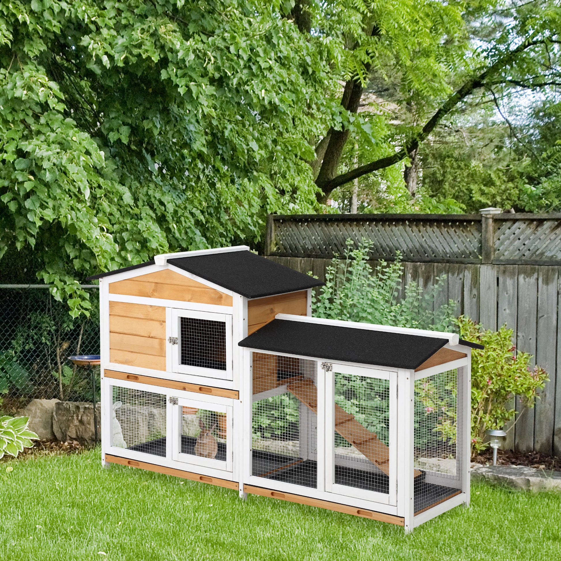 2 Storey Rabbit Hut Wooden Bunny Small Animal House With Ramp