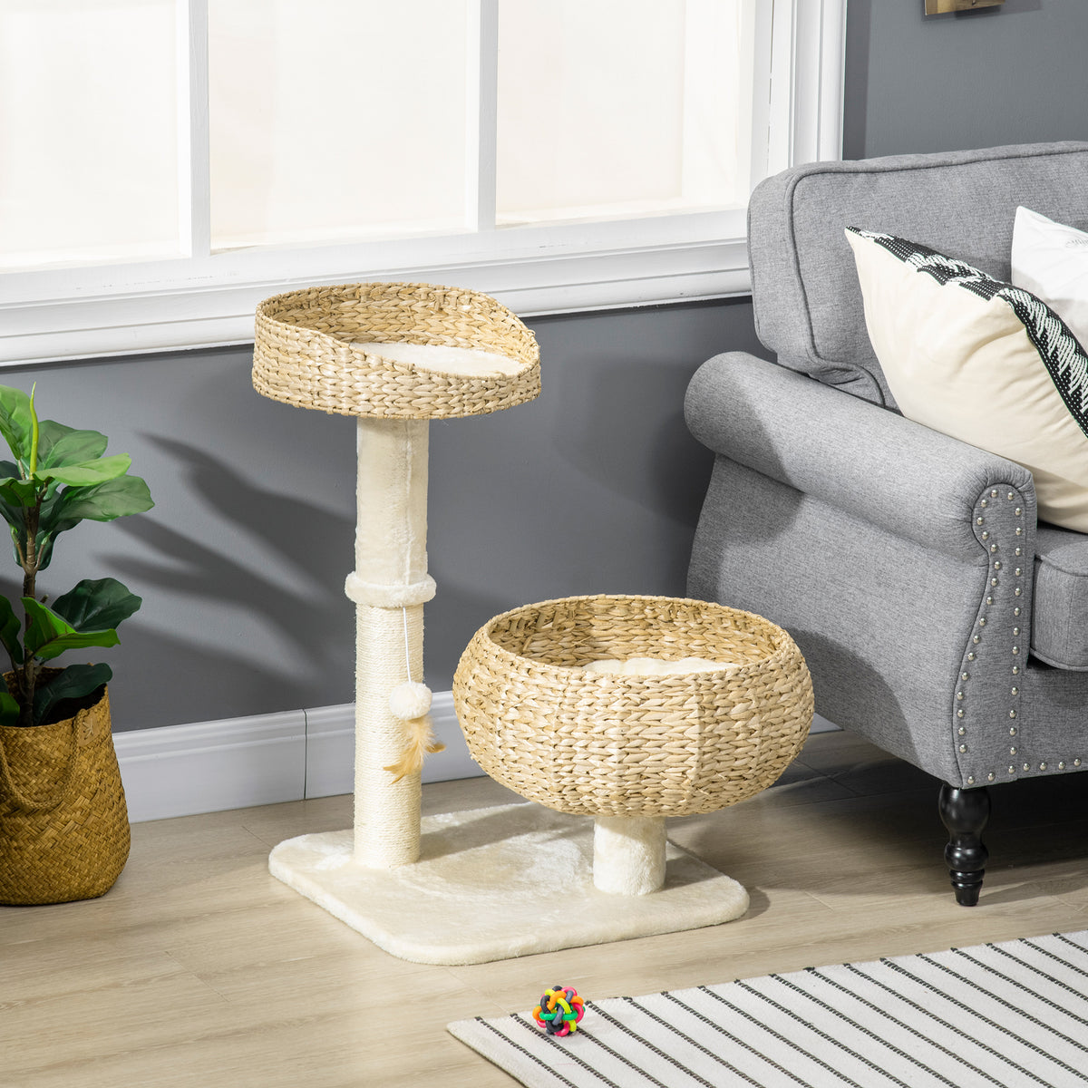 72cm Cat Tree Kitten Tower With Sisal Scratching Post Two Beds Toy