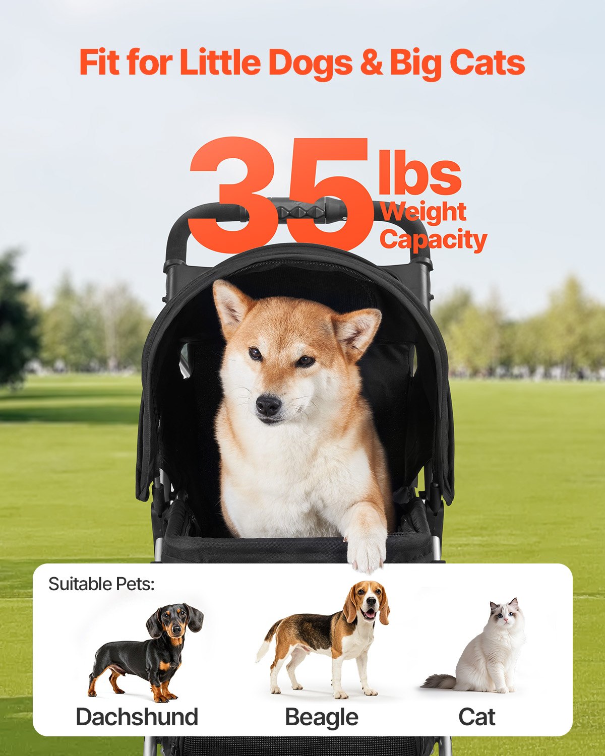 Pet Stroller Foldable 3 Wheels Dog With Brake Up To 35lbs Travel