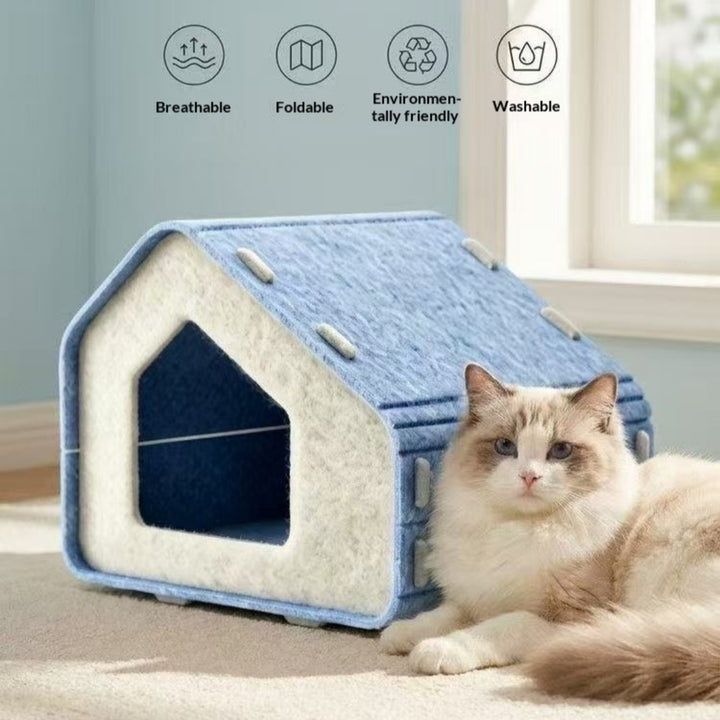 Thickened Felt Windproof Cat Bed with Scratching Post