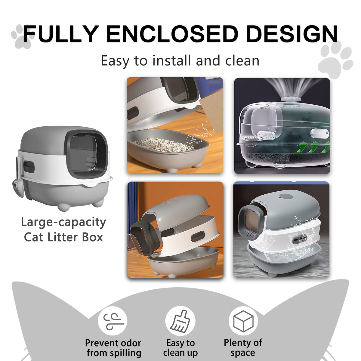 Splash Proof Cat Litter Box Closed With Lid Easy To Clean Drawer