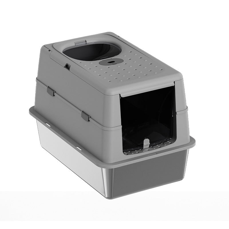 Stainless Steel Cat Litter Box With Flip Top Cover Closed Design