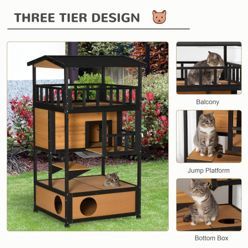 Wooden Outdoor Cat House Wild Shelter Kitten Tree