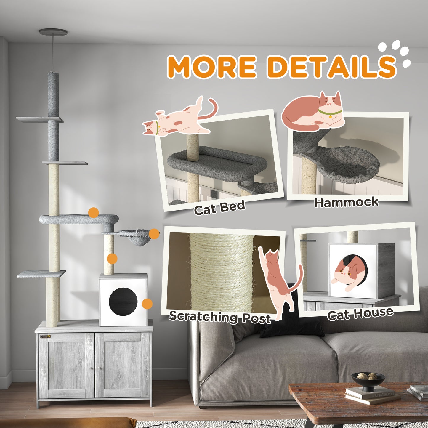 2-in-1 Floor To Ceiling Cat Tree With Litter Box Enclosure Condo