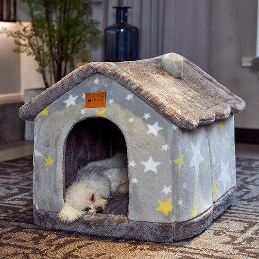 Foldable Dog House Pet Cat Bed Winter Villa Sleep Kennel Removable