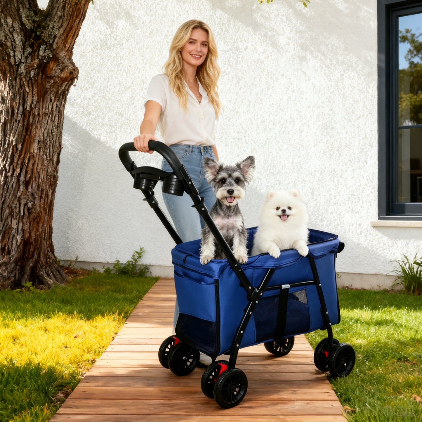 Pet Stroller Foldable 4-wheel Design Breathable Mesh Dog Cat With