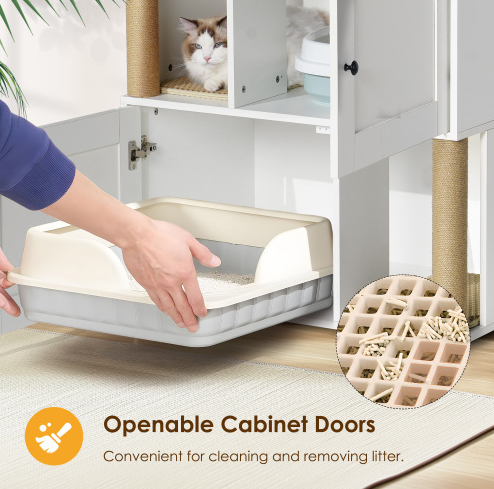 Double Cat Litter Box Enclouse Enclosure For 2 Cats Cabinet With