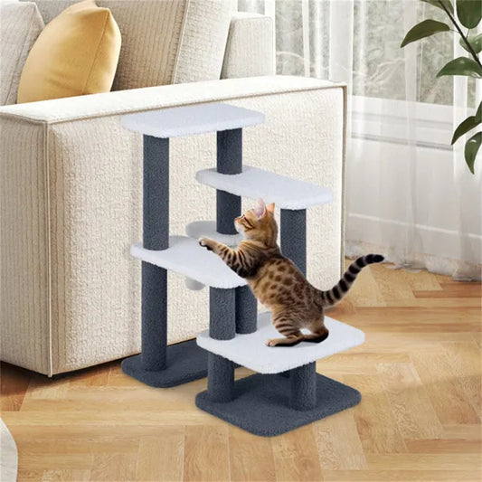 2-in-1 Cat Stairs Tree With Sisal Scratching Post 4 Levels Pet