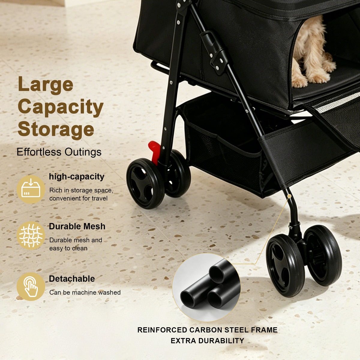 Foldable Pet Stroller For Small Dogs And Cats Under 28 Lbs With