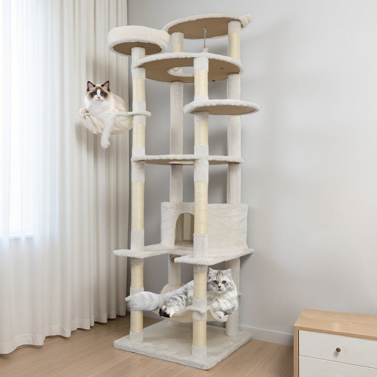 78 In Beige Cat Tree Tower With Large Condo Sisal Scratching Post