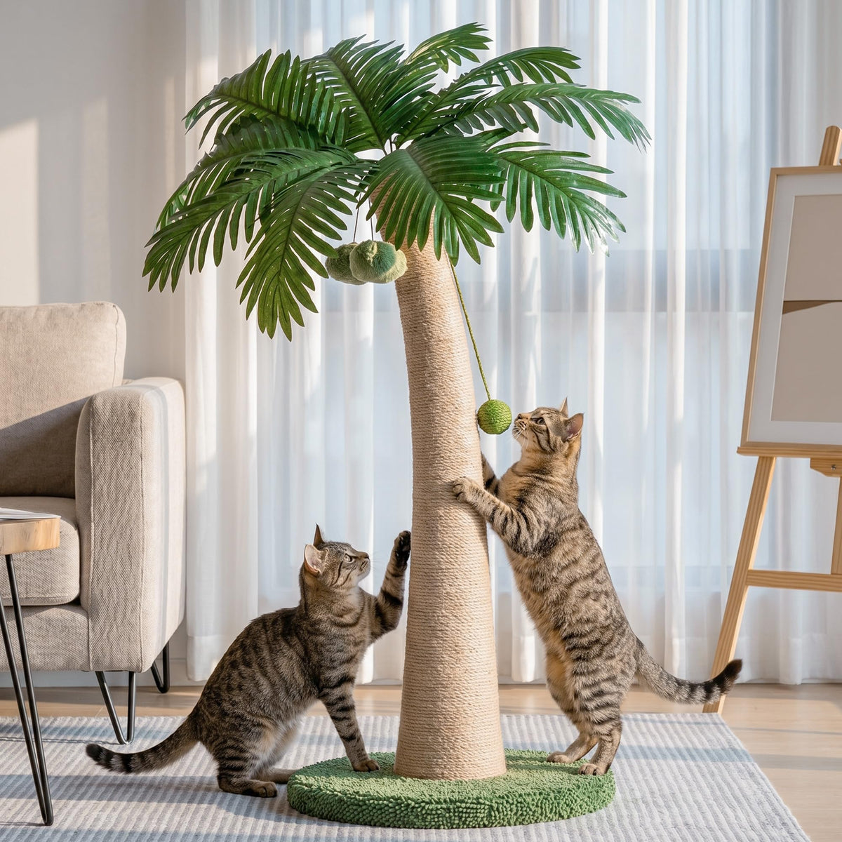 43 Inch Tall Cat Scratching Post For Indoor Large Cats Natural