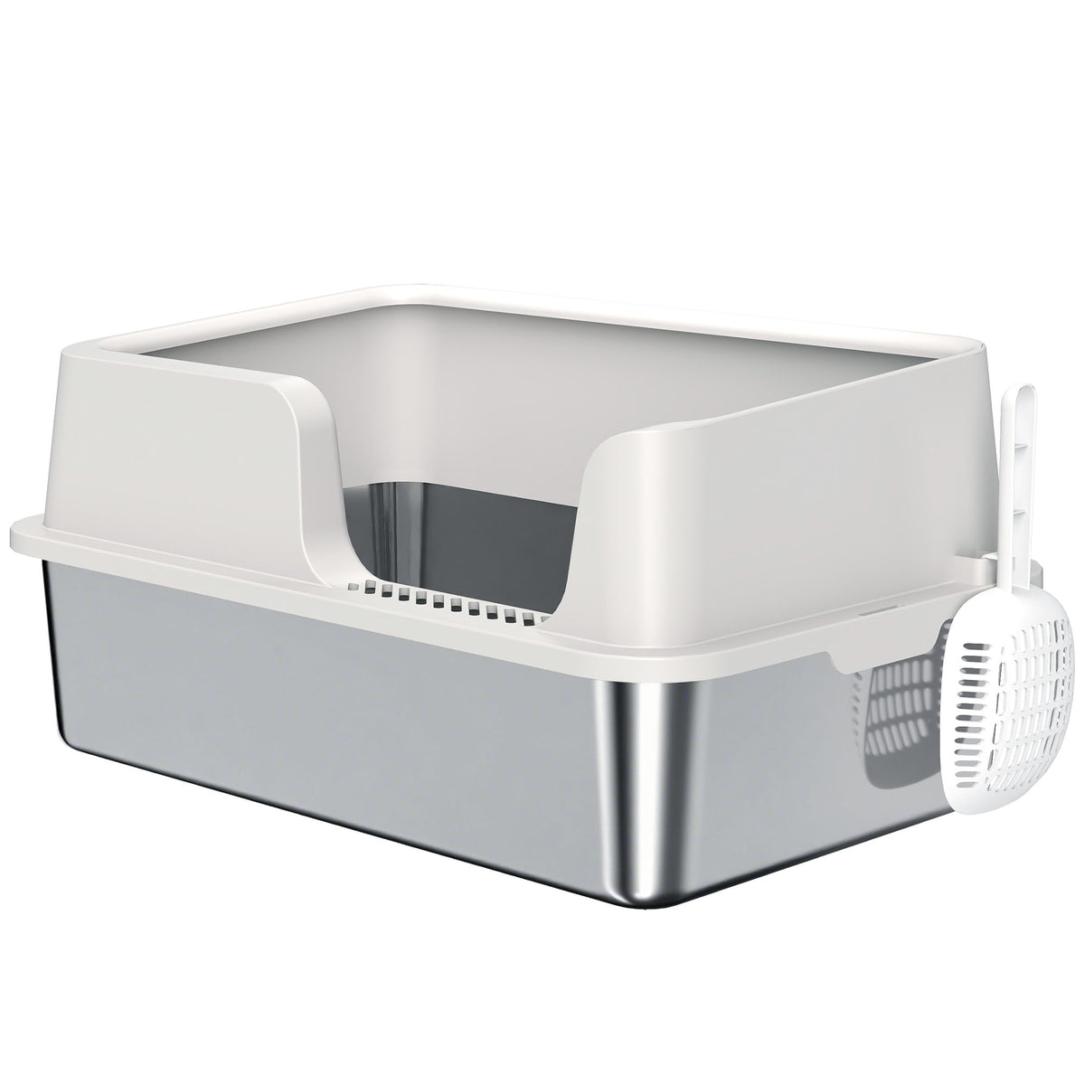 Stainless Steel Litter Box With High Side Scoop Easy Cleaning