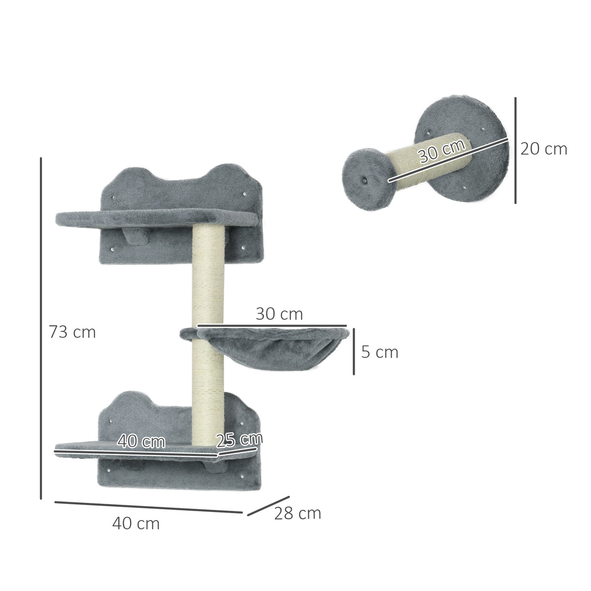 4 Piece Cat Shelf With Scratching Post Wall-mounted Tree For Indoor