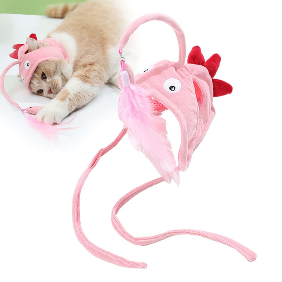New Head Wearing Feather Funny Cat Stick Toy Gray Big Eye Pet Toys