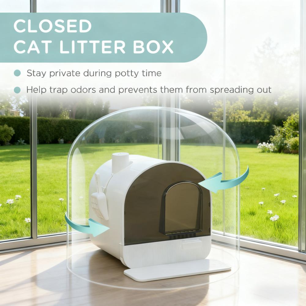 White Cat Litter Box With Lid With Scoop And Filter