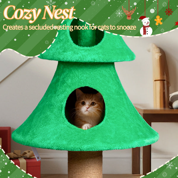 59in Large Tall Christmas Tree Cat Tower With 2 Condos Scratching