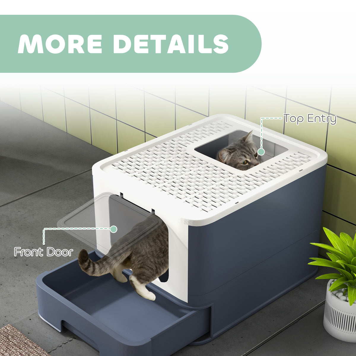 Cat Litter Box With Lid Scoop Front Entry And Top Exit For Large
