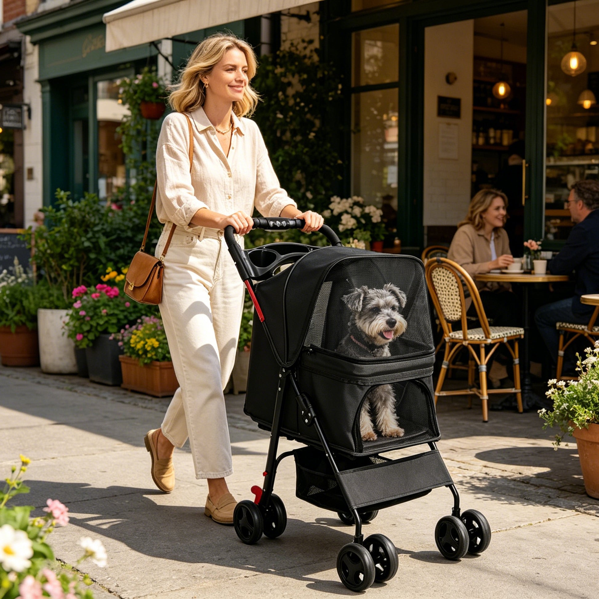 Foldable Pet Stroller For Small Dogs And Cats Under 28 Lbs With