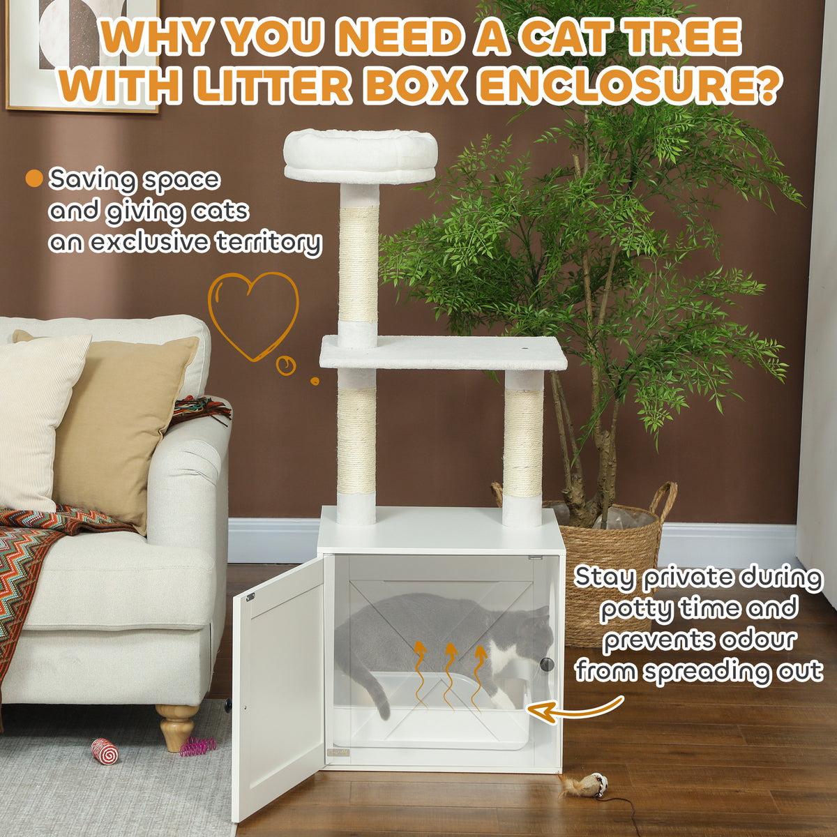 Cat Tree With Litter Box Enclosure Scratching Posts Bed Climbing