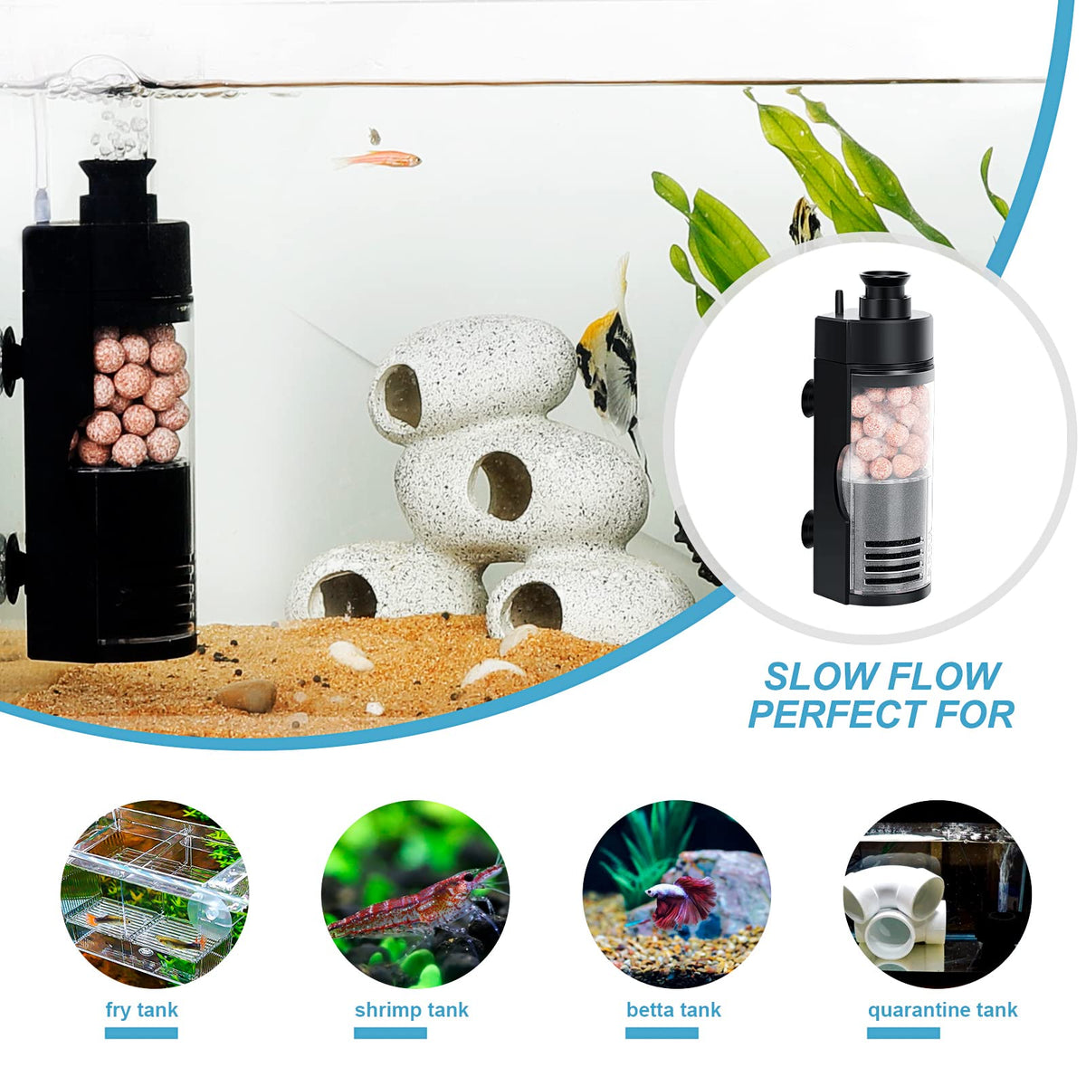 Small Aquarium Bio Sponge Filter With Ceramic Balls 2-5 Gallon Fish