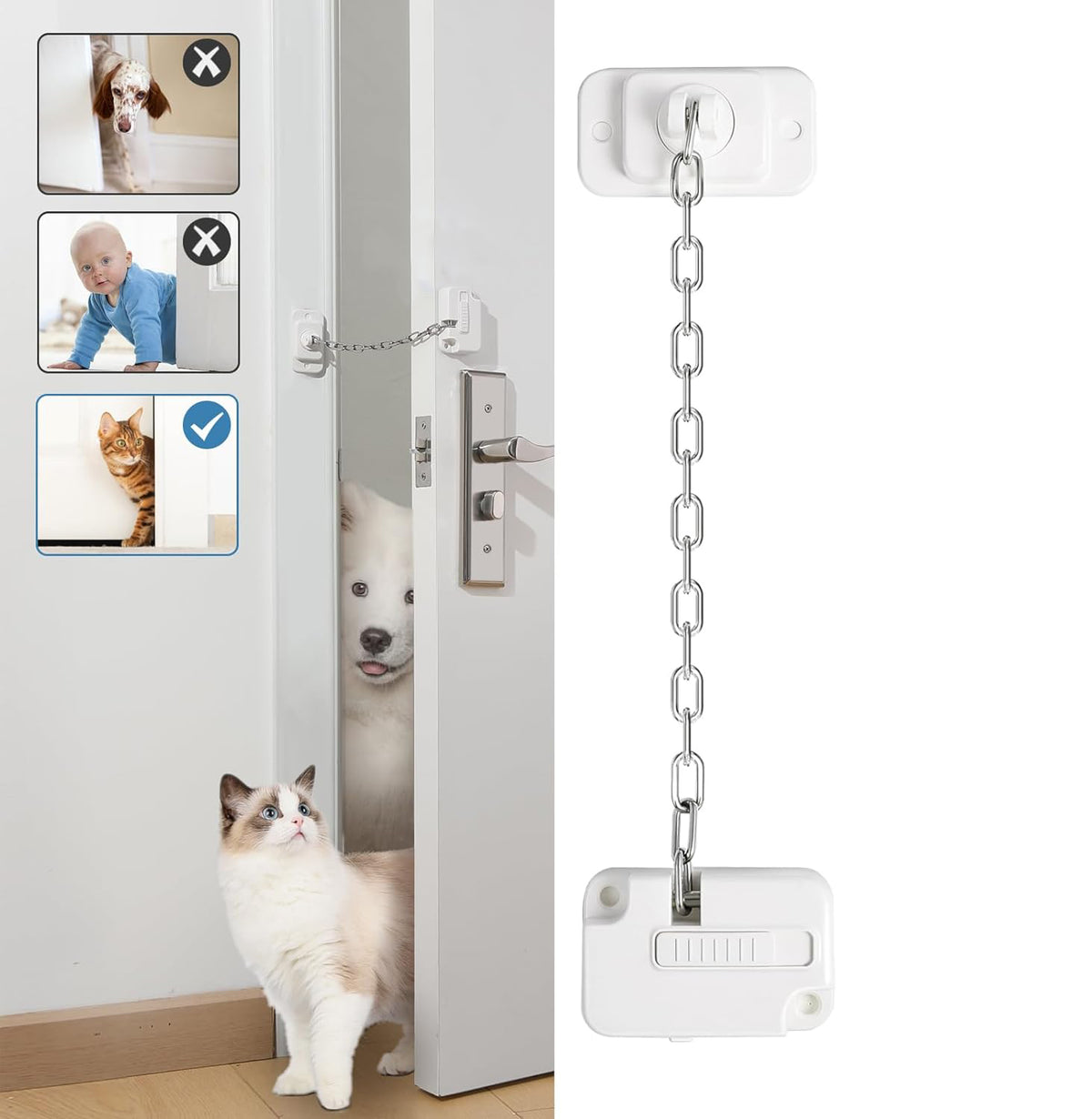 Cat Door Latch And Stopper Adjustable Strap Soft Foam Pinch Guard