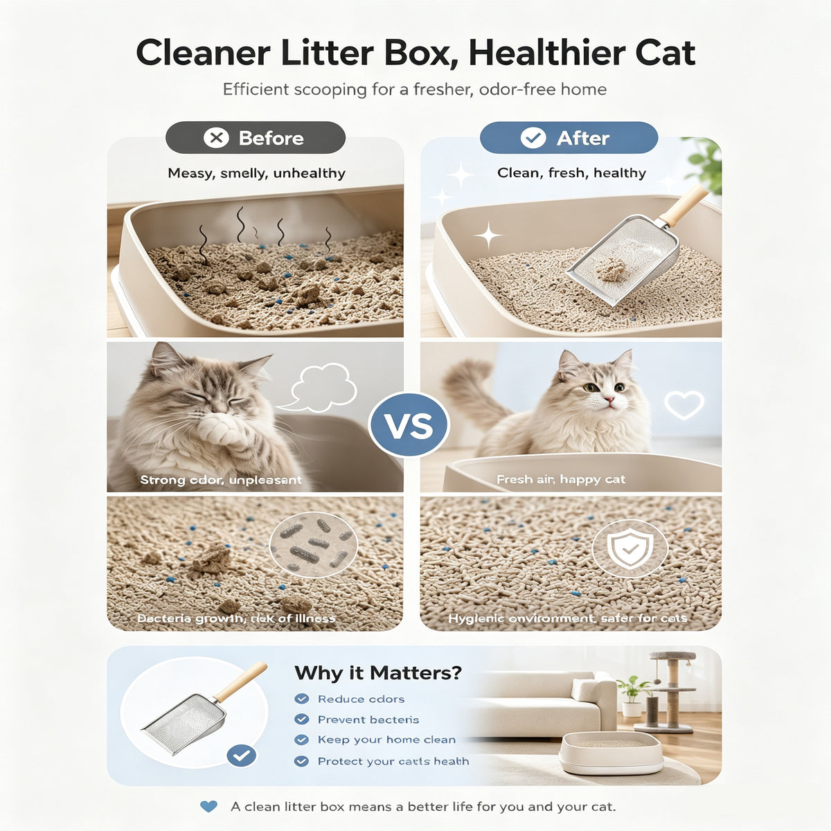 Stainless Steel Cat Litter Scoop With Fine Mesh Sifter Durable