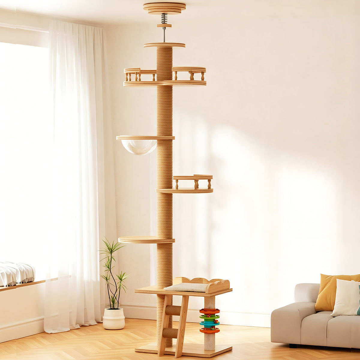 Adjustable Height Floor-to-ceiling Cat Tree Made Of Mdf Board Tall