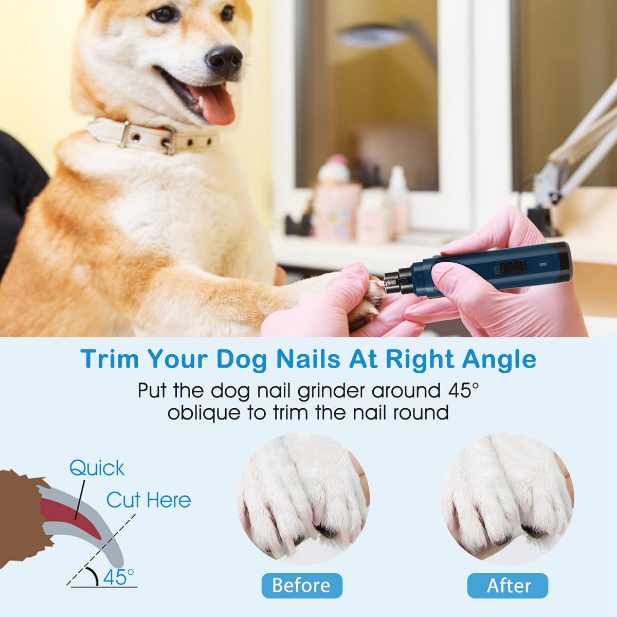 1pc Dog Nail Grinder 2 Speeds Quiet USB Rechargeable Pet