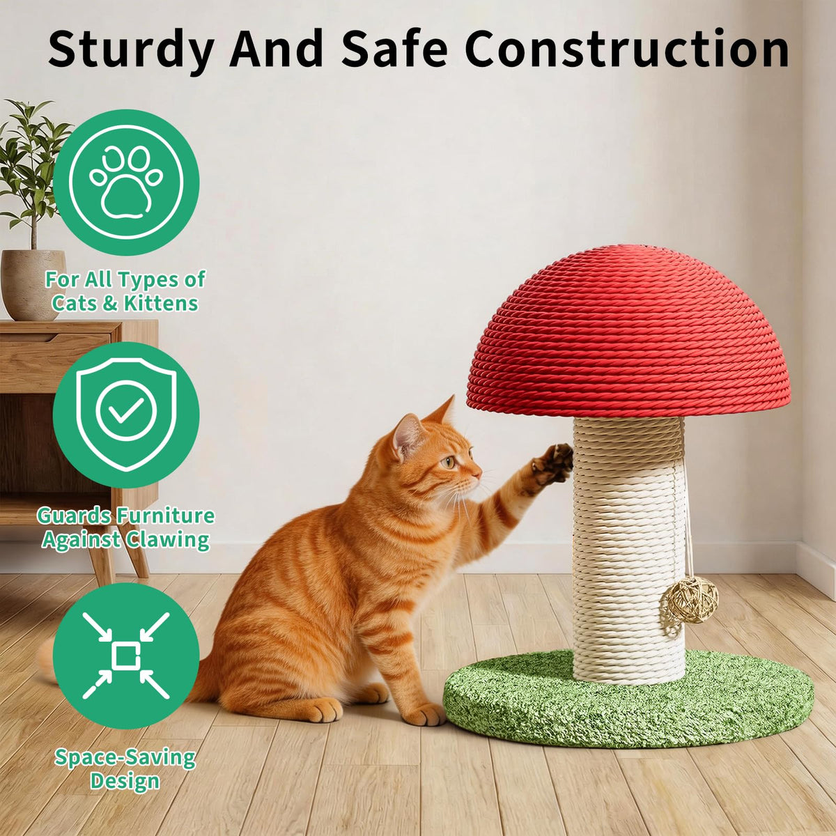 Mushroom Cat Scratching Post 11inch For Kitten Small Cats Mini Tree